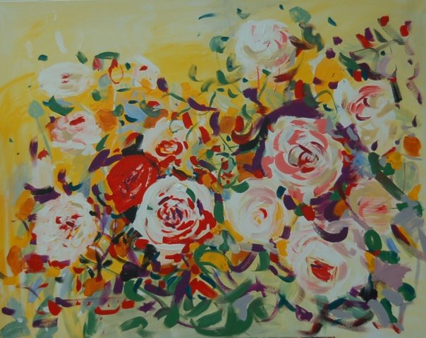 painting of Abraham Darby roses by Adela Tavares