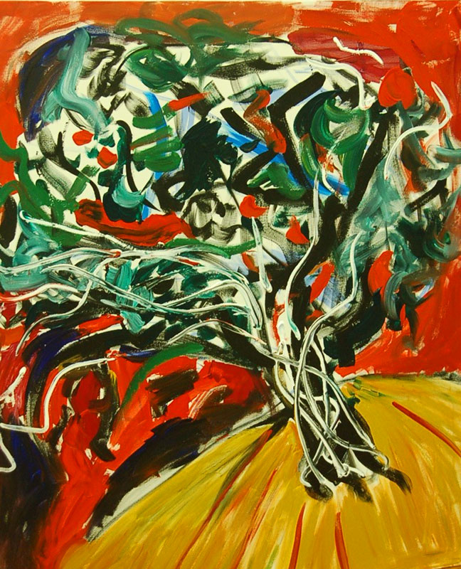 Torment, painting of a tree, acrylic on canvas by Adela Tavares
